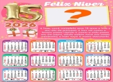 Calendário 2026 Feliz Aniversário 15 Anos Emoldurar Foto Online