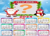Calendário 2024 Pinguim e Papai Noel Feliz Natal Foto Moldura