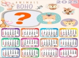 Calendário 2025 Animais Boho Colagem Online Grátis